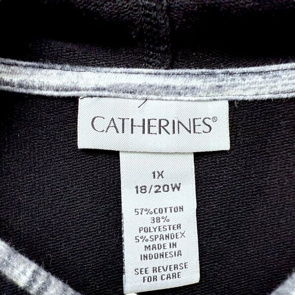 CATHERINE'S Womens Sweatshirt Plus Size 1X Black Gray Trim Hoodie 3/4 Sleeve NWT - Picture 4 of 10
